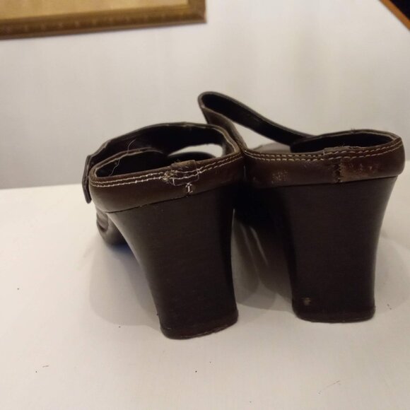 Aerosoles Sugar Snap Brown Leather Mules Slide On Mary Jane Kitten Heels size 8 - Picture 6 of 7